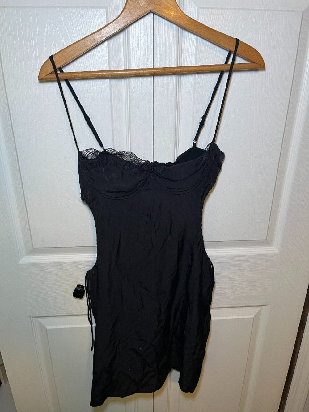 Princess Polly Black Ruched Mini Dress Lace Trim US 10
